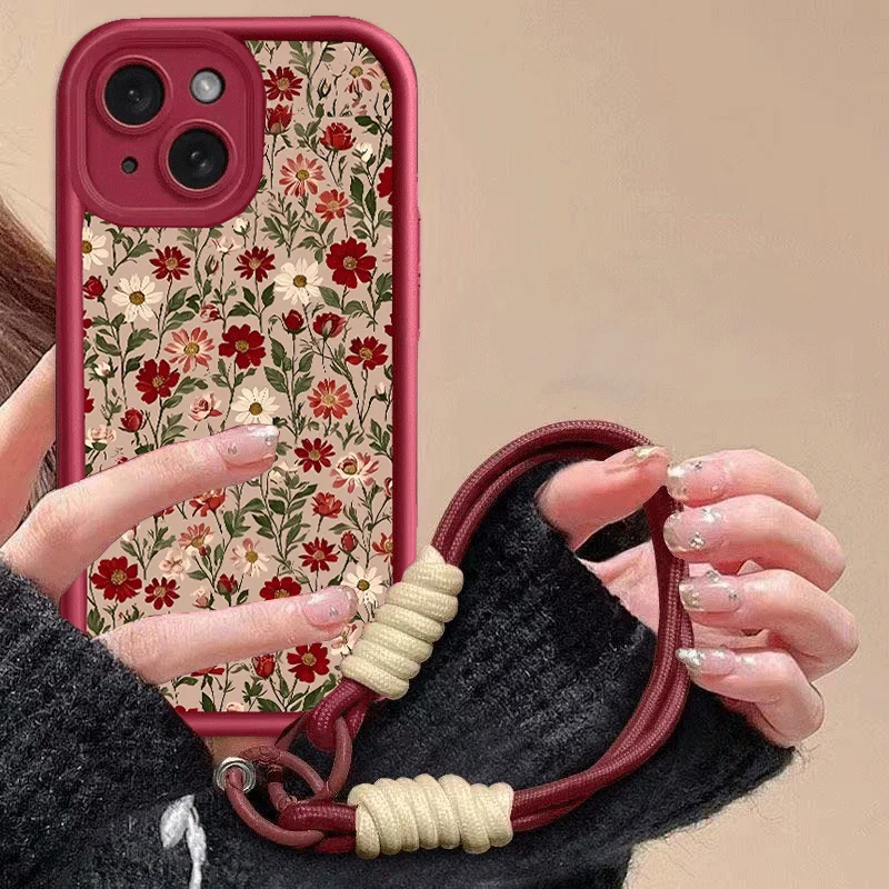 Daisy Flower Rope Lanyard Strap Phone Case with Cover