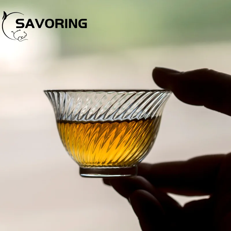 Japanese Heat-resistant Glass Petal Cup Smelling Cup Transparent Vertical Teacup Single Master Small Sake Wine Drinkware