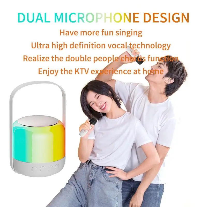 RGB Colorful LED Light Bluetooth 5.3 PA Speaker Wireless Dual Microphones Karaoke Machine KTV DSP System 3D HIFI Stereo Surround