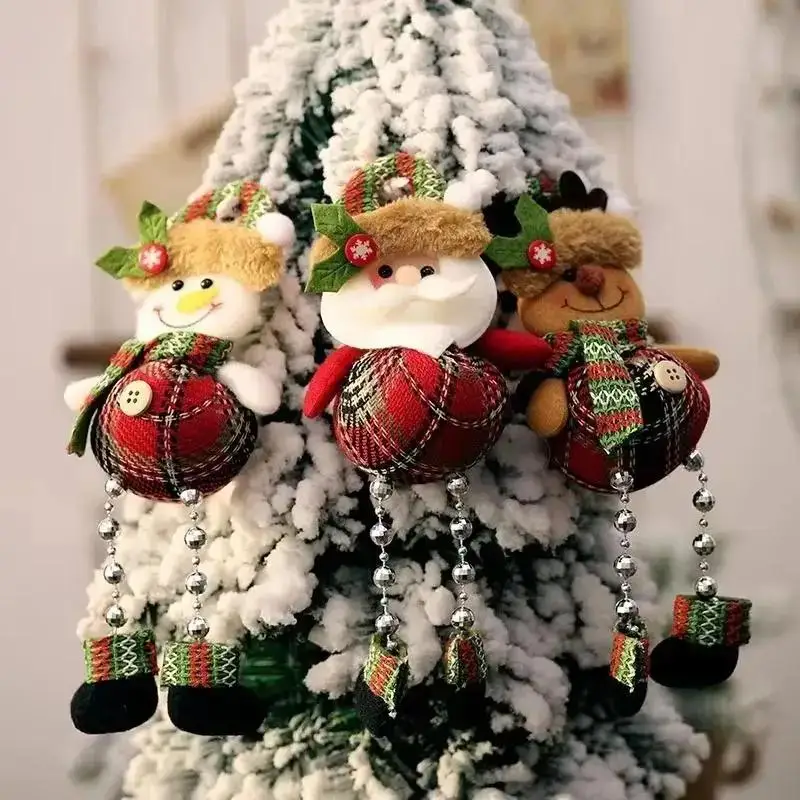 Christmas Decorations Window Decorations Room Decorations Small Figurines Plaid Cloth Beads Legs Holiday Pendants Cartoon Gifts
