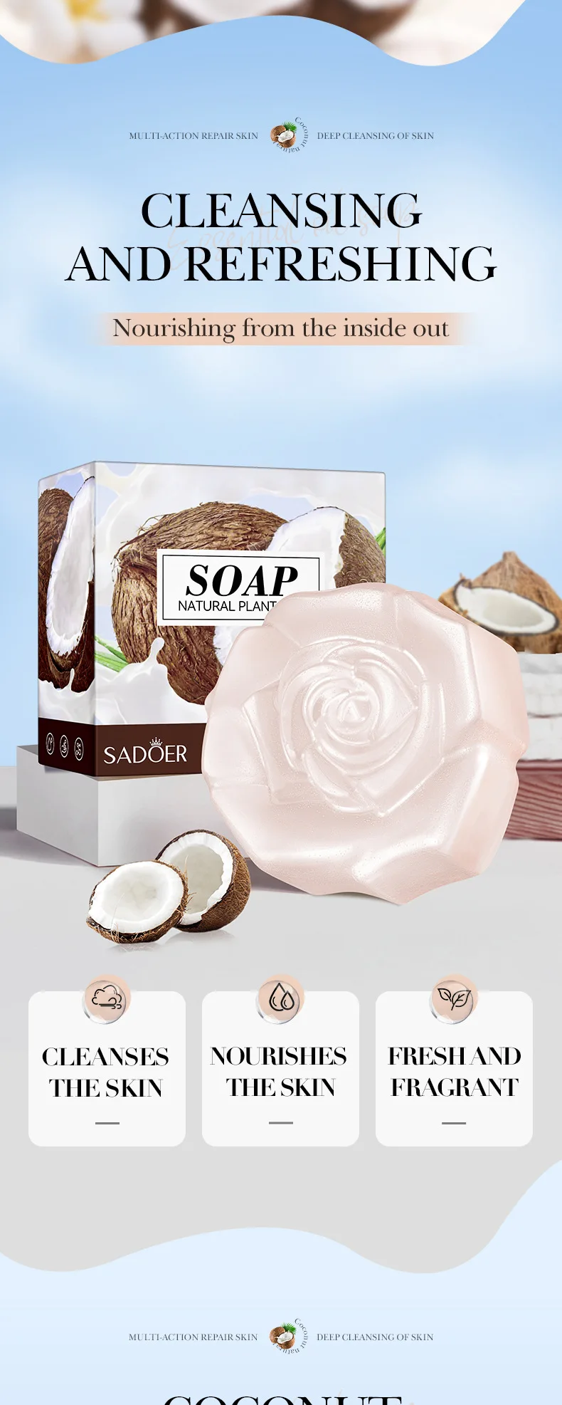 Description Picture 4 of itemCoconut Milk Handmade Soap Cleansing The Body Hand Wash Soap Essential Oil Moisturizing Product Body Care Dry Skin Prevent Dry