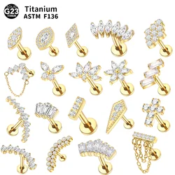 1PC G23 Titanium Butterfly Cross Flower Stud Earring CZ Zircon Labret Piercings Lip Ring Helix Lobe Conch Piercings Body Jewelry