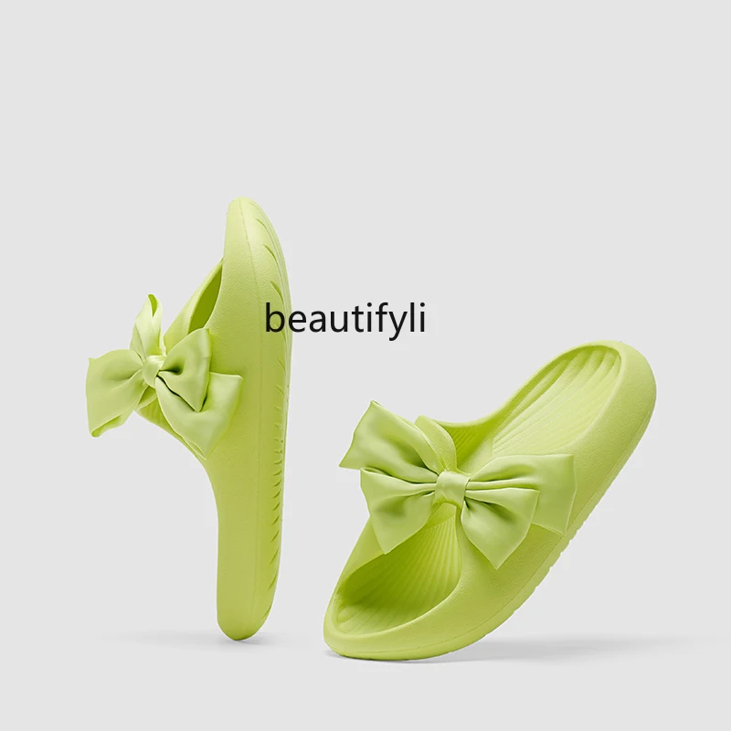 

yj Bowknot High-Grade Slippers Women's Summer Couple Home Indoor Poop Feeling Outdoor Wear Light Luxury Sandals Summer