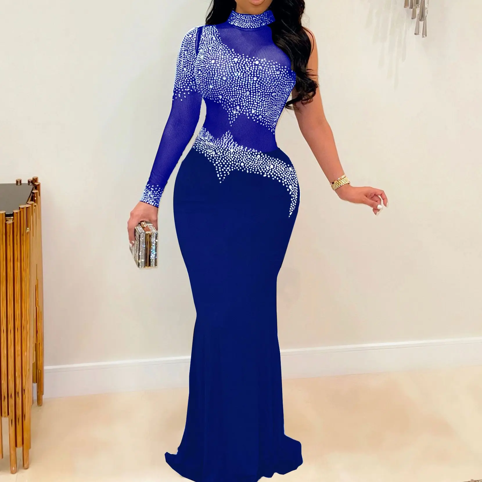 Plus Size Women Party Dress Rhinestone Mesh Elegant Dresses 2023 Summer Lady Casual Birthday Robe Female Luxury Evening Dress