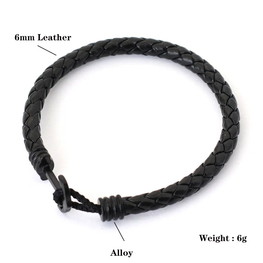 Men Leather Anchor Bracelet Black Punk Bangle