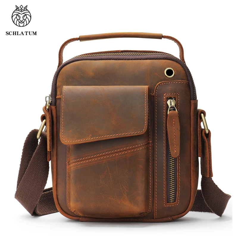 SCHLATUM Genuine Leather Vintage Men Bags Shoulder Bag For Mens ...