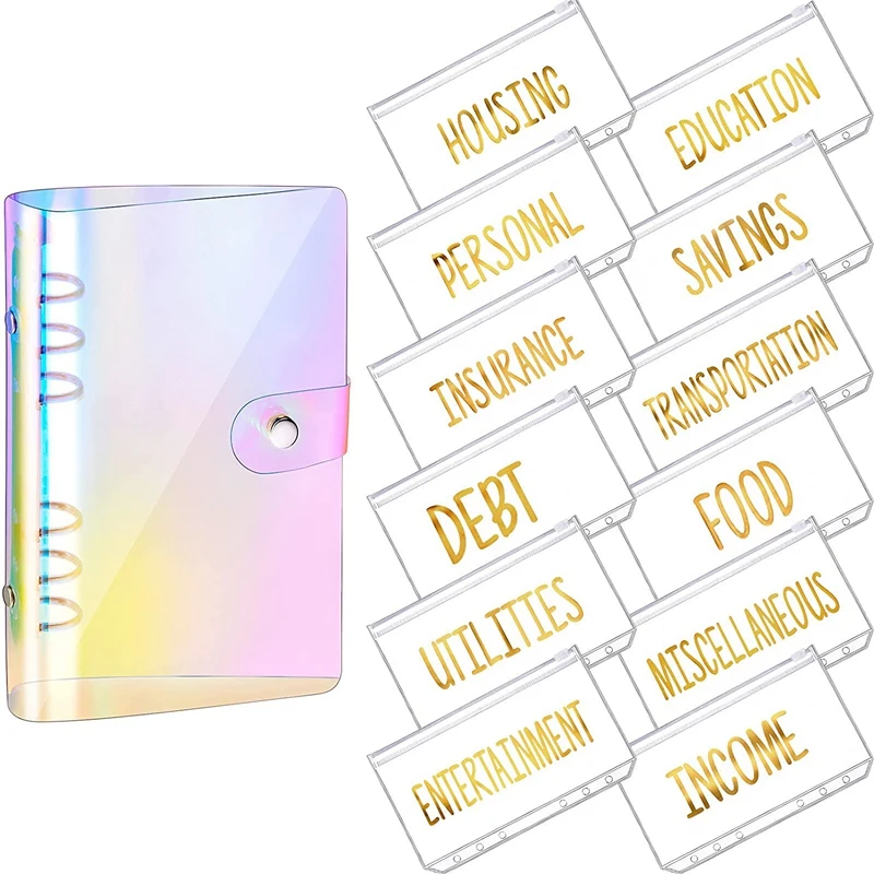 Carpeta Anillas A6 6 Carpetas Transparentes De Arcoíris Para Cuadernos, 6 Anillas, Carpeta De PVC Suave, Transparente, Tamaño A6, Planificador Personal De Hojas Sueltas Sobres Transparentes A6