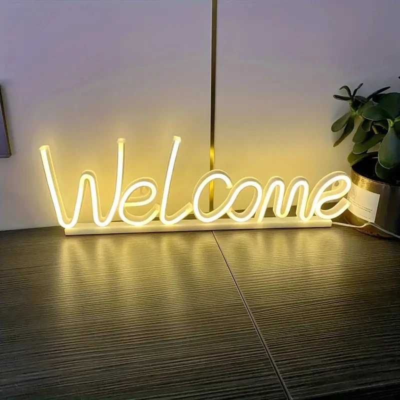 Welcome Neon Sign Wall Art Sign Light Up Light for Restaurant Bar