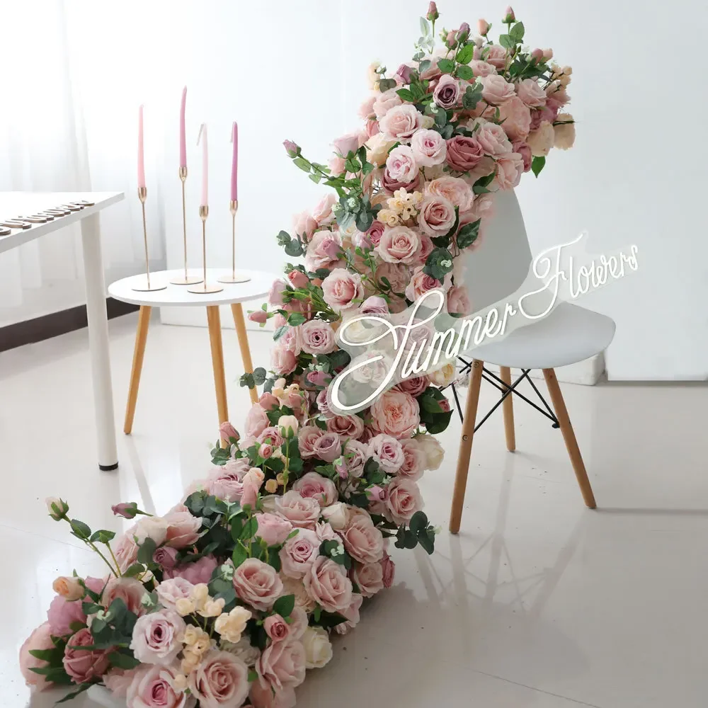 5D Luxury Artificial Flowers Wedding Decoration Table Long Runner Flower Row Floral Backdrop Arrangement Wall Arch Decor props