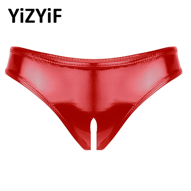 YiZYiF Sexy Women Lingerie Crotch Open Panties Wetlook Patent