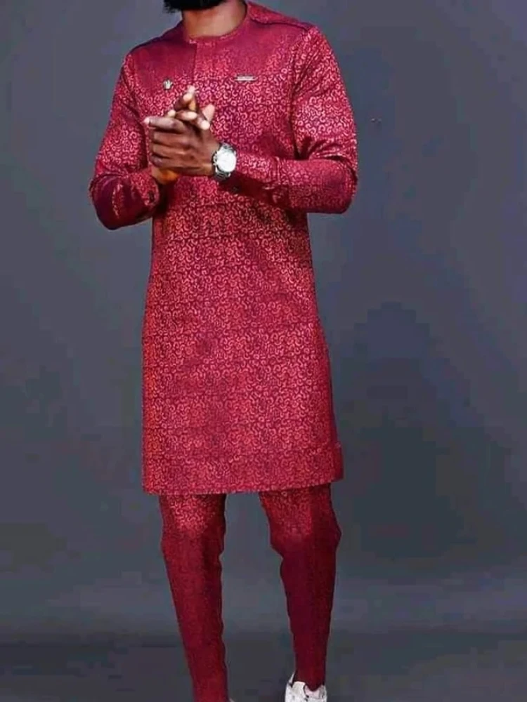 Men's luxury fashion print long sleeve two-piece set