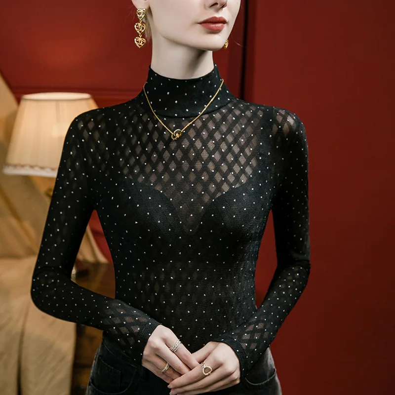 

High Quality 2024 Women Tops Lattice Lace Winter Autumn T-Shirt Female Clothing Sexy Crop Top Clothes Casual Blouse Girl Y2k