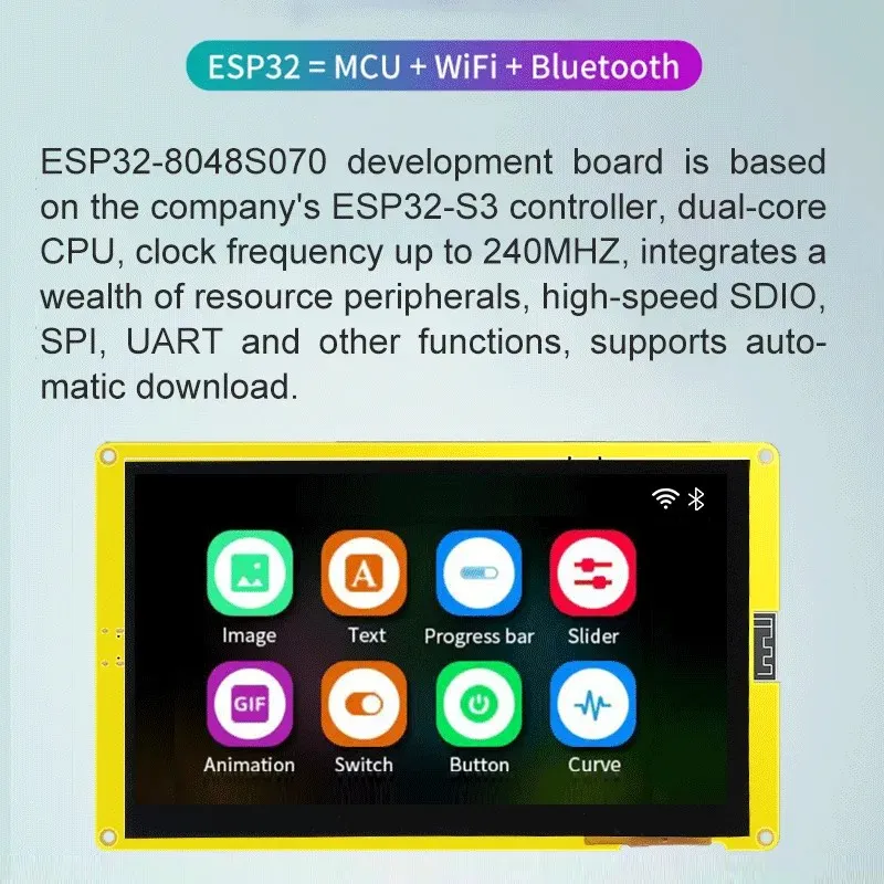 ESP32-S3 �������� �� �������� ����Ʈ ���÷���, Arduino LVGL RGB LCD TFT ���, HMI 8M PSRAM 16M �÷���, Ʃ�丮�� ����, 7 ��ġ 800x480