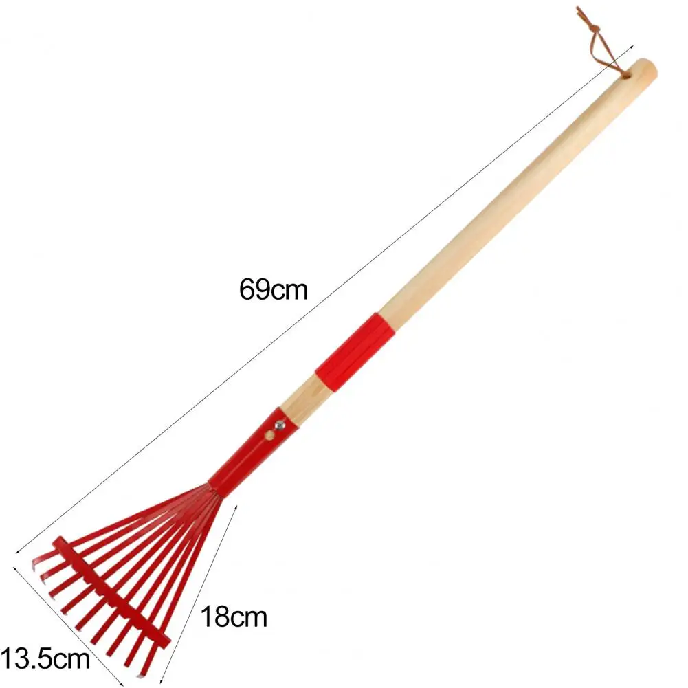 Toddler Garden Rake Hardwood Handle Lightweight Child Size Lawn Tool for Leaves for Gardening Colorful