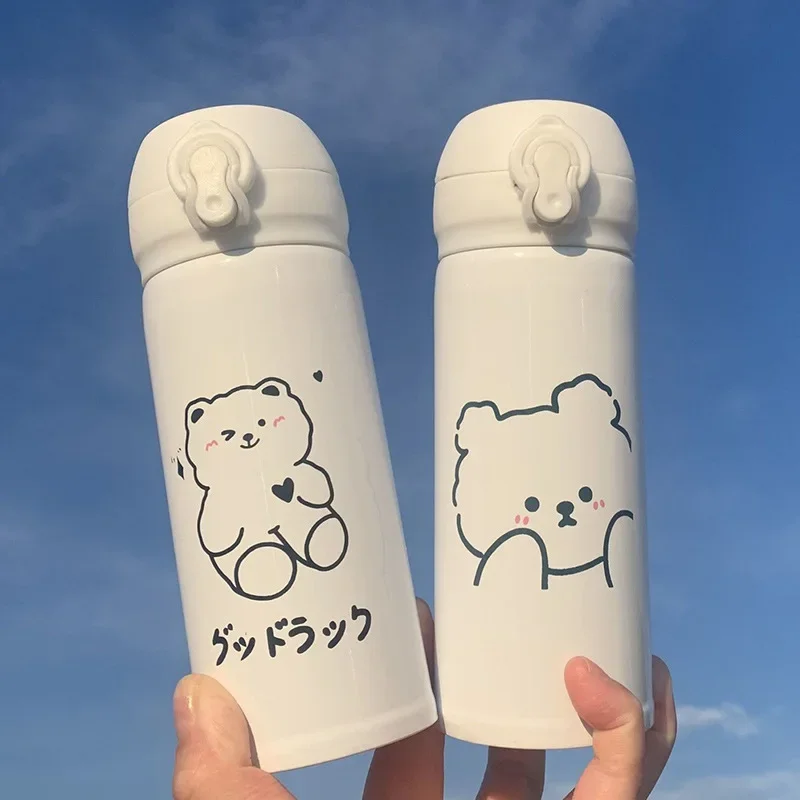 350/480ml Thermos Mug Cute Bear Rabbit Vacuum Flask Stainless Steel Double Leak-Proof Thermos Bottle Travel Insulation Cup