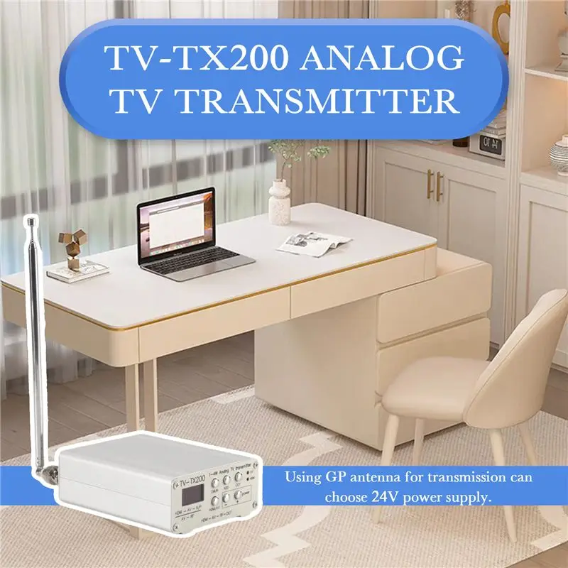 A42T-TV-TX200 VHF/UHF 아날로그 TV 송신기 지원 HD/AV 입력 텔레스코픽 안테나가 있는 아날로그 신호 송신기 EU 플러그