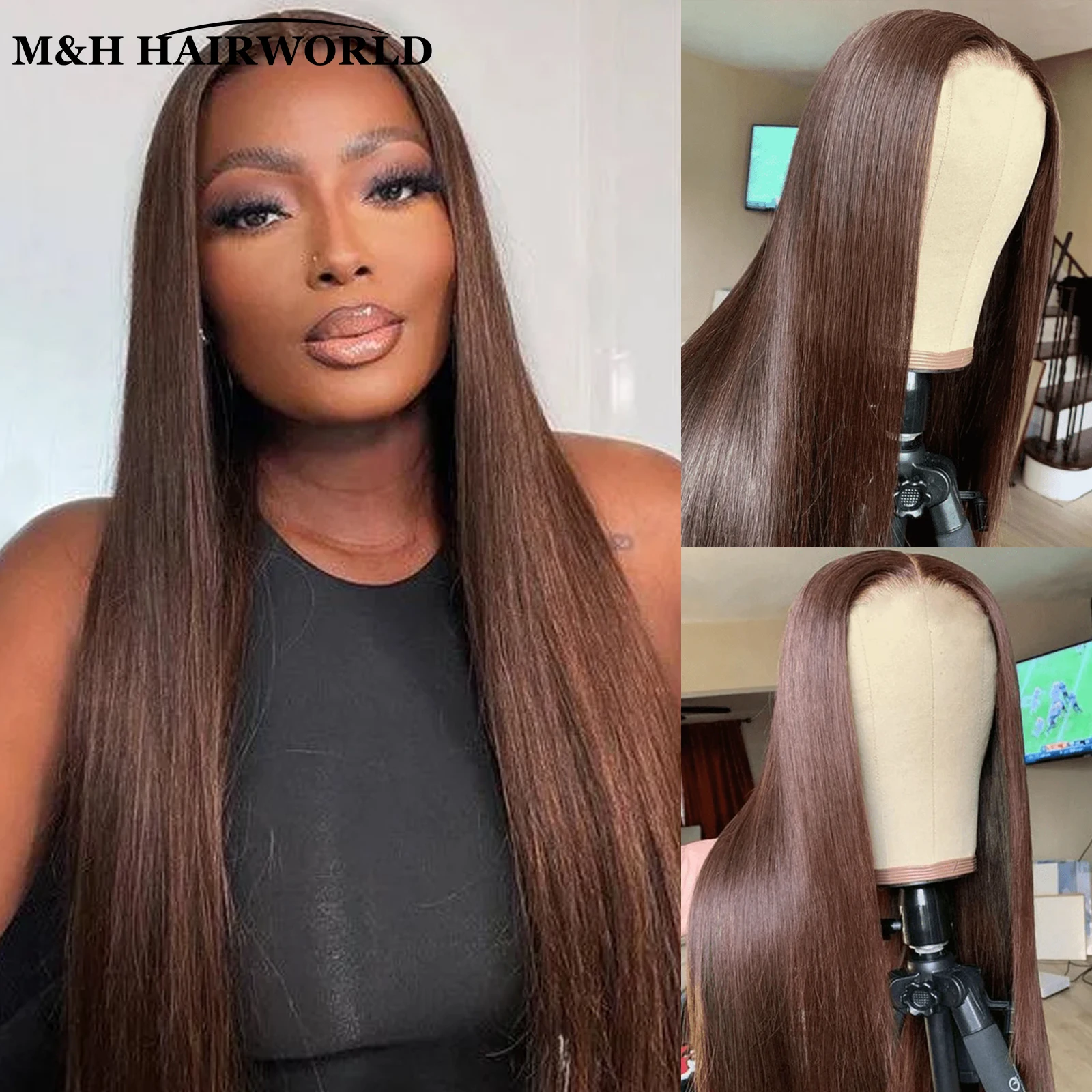 

Long Straight Synthetic Lace Front Wigs For Women Wavy Curly Glueless Lace Frontal Wigs Chocolate Brown Colored Cosplay Wigs