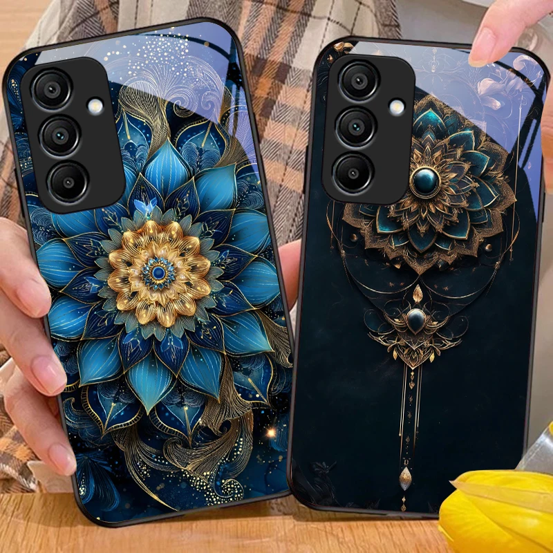 Black Gold Lotus Totem Glass Phone Case