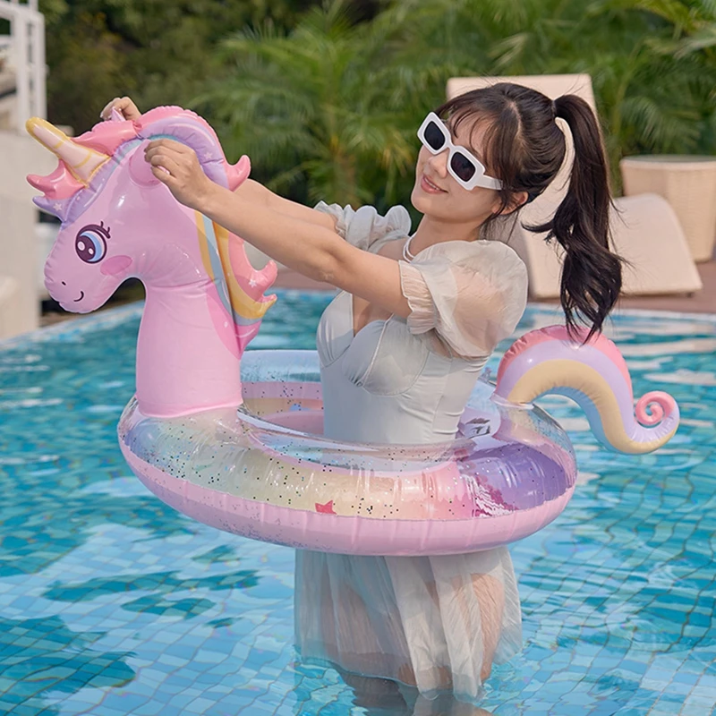 Clear Sequined Inflatable Swimming Ring Water Mattress Glitter Unicorn Summer Pool Toys for Kids pool inflatable pool float