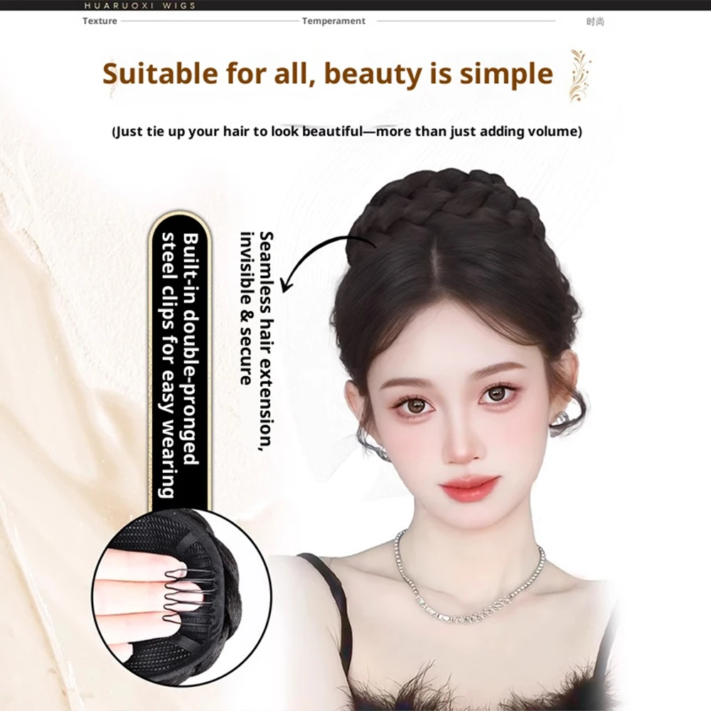 합성 헤어 시뇽 번 도넛 브레이드 헤어피스 스크런치 클립인 헤어 번 익스텐션 스트레이트 업두 웨딩 파티 데일리용
