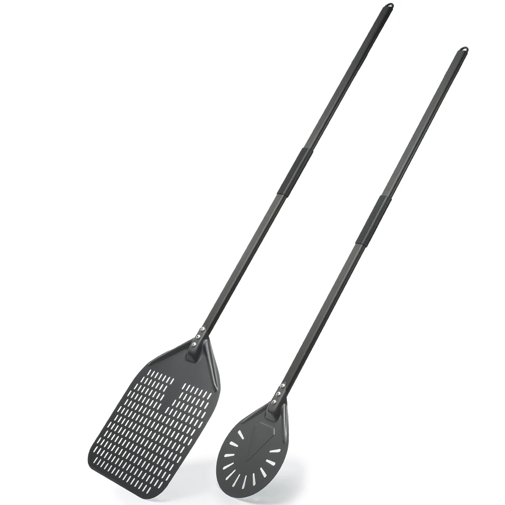 PizzAtHome 9/8/7 Inch Hard Coating Long Handle Perforated Removable Pizza Turning Peel Pizza Shovel Aluminum Paddle Peel