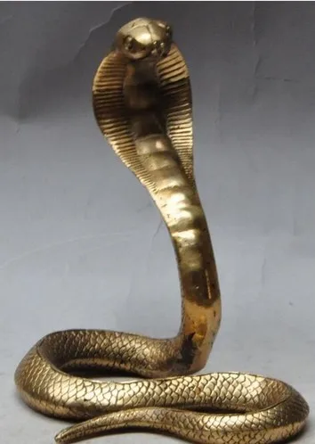 

Christmas chinese fengshui brass Wild animal KING COBRA King snake statue Sculpture Halloween