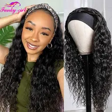 

Headband Wig Water Wave Curly Headband Wigs Glueless Curly Human Hair Wig With Headband For Women Brazilian 8-26Inch Scarf Wigs