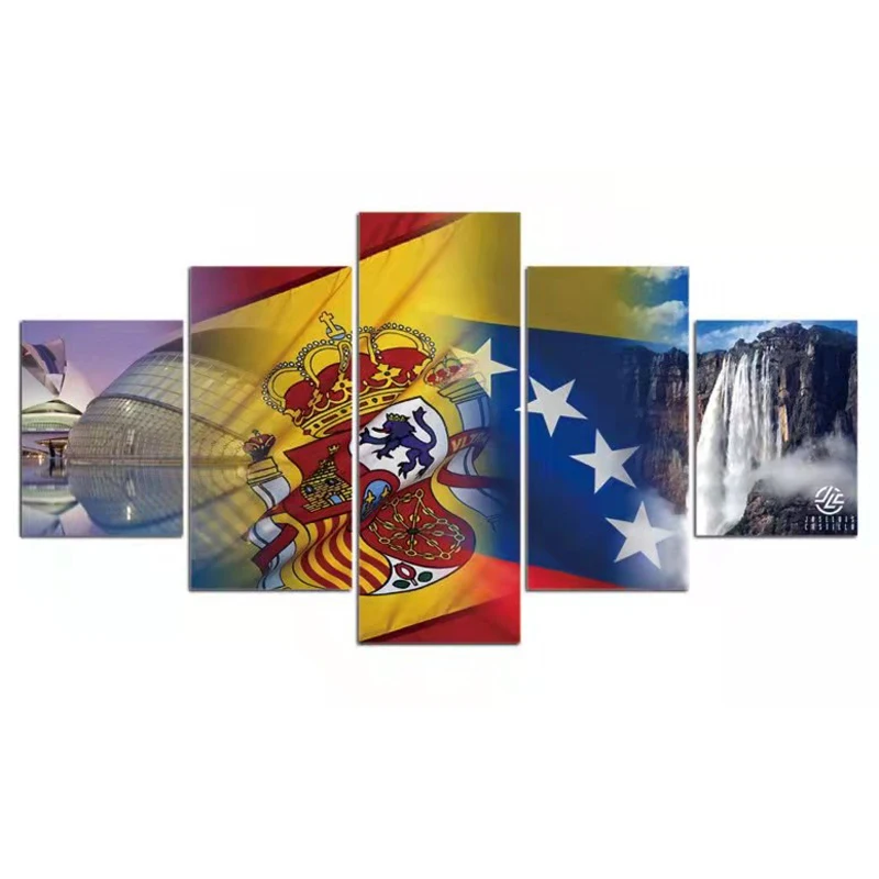 

Unframed 5 Panel Flag of Venezuela Spain Modular Cuadros Canvas HD Print Posters Wall Art Pictures HD Paintings Room Home Decor