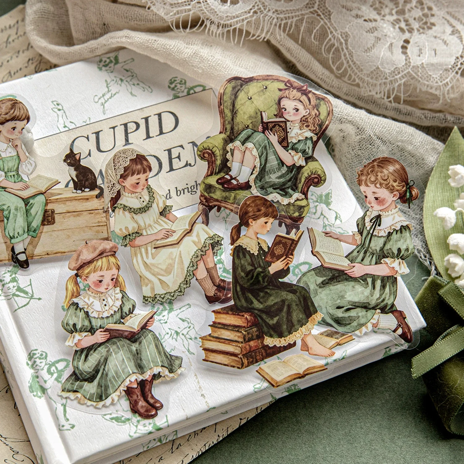 30개입 타임 슬로우 리딩 시리즈 스티커, 빈티지 소녀 저널 스티커, PET 스크랩북 데코레이션 용품, 앨범, 정크 저널