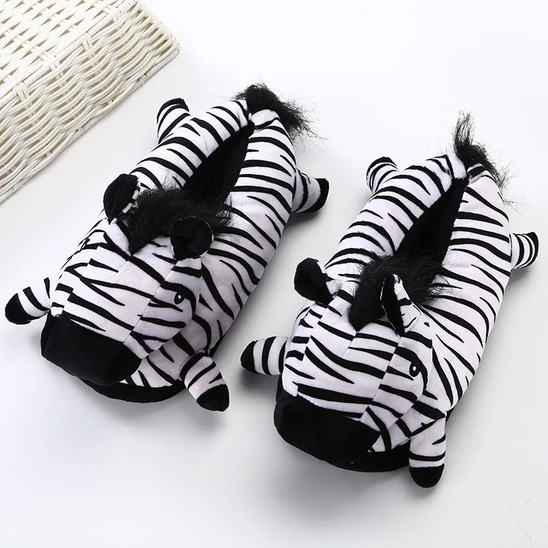 

New Arrival Spring Furry Cotton Slippers Women Men Cartoon Cute Zebra Fluffy Flip Flops Warm Plush Couple Bedroom Shoes Slippers