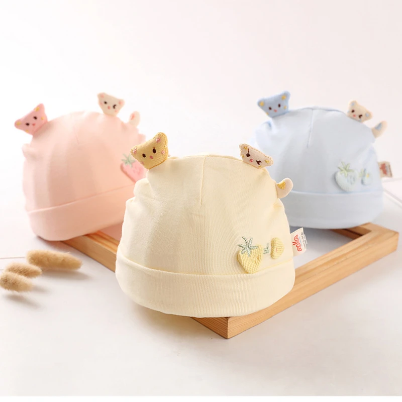 

3 Colors Spring Autumn Cute Cartoon Baby Hat for Girls Soft Cotton Infant Beanie Cap Newborn Headwear Caps 0-6M