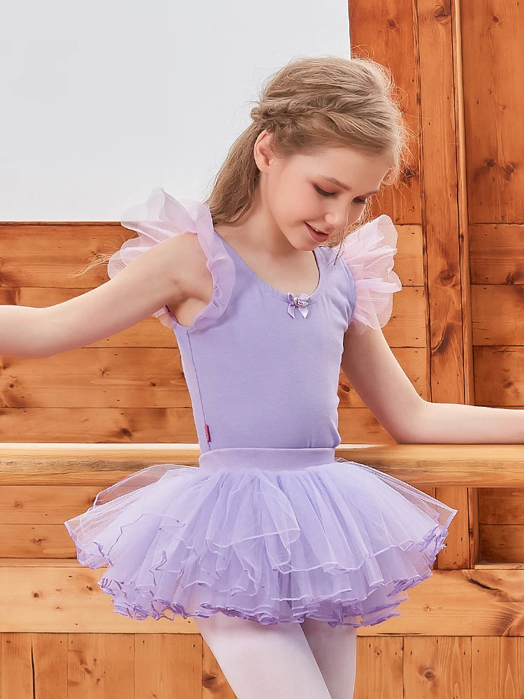 

Children Ballet Dance Suit Cotton Leotard with Tulle Skirt Summer Dance Practice Dancewear Performance Costume for Girls C22008