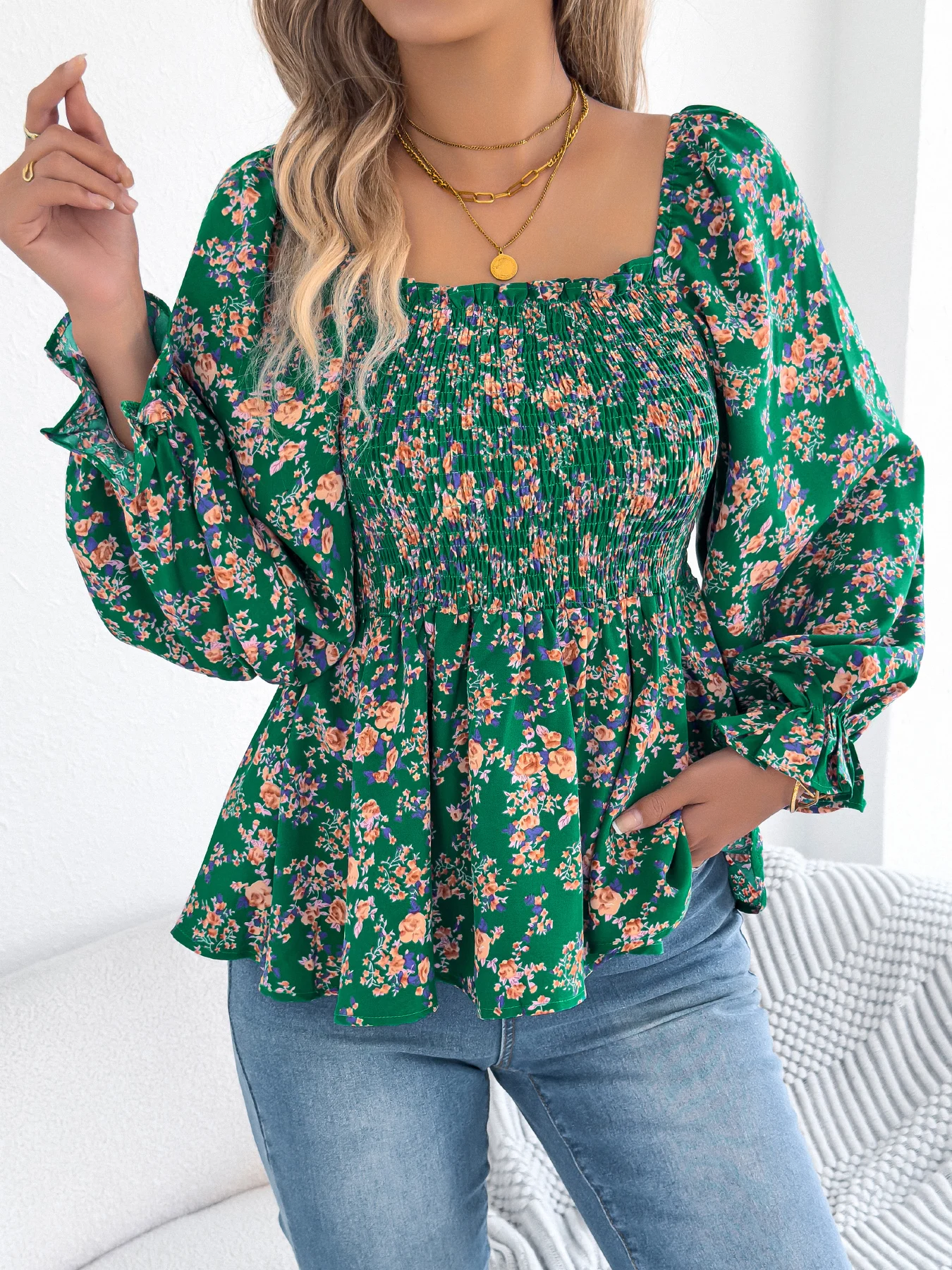 Floral Print Chiffon Blouse for Women