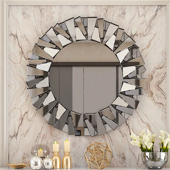 Unique Sunburst Decorative Wall Mirror Round 800MM Silver Beveled Glass Accent Mirrors Bathroom 2