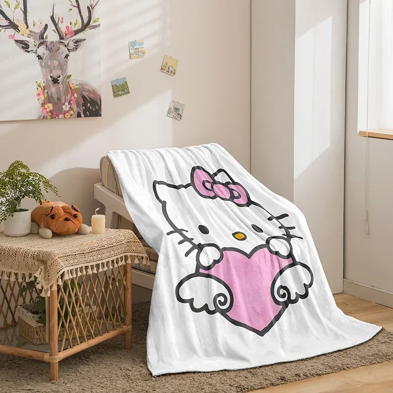

Cartoon HelloKitty Cute Hello Kitty Reversible Autumn and Winter Flannel Printed Blanket Airplane Throw Blanket