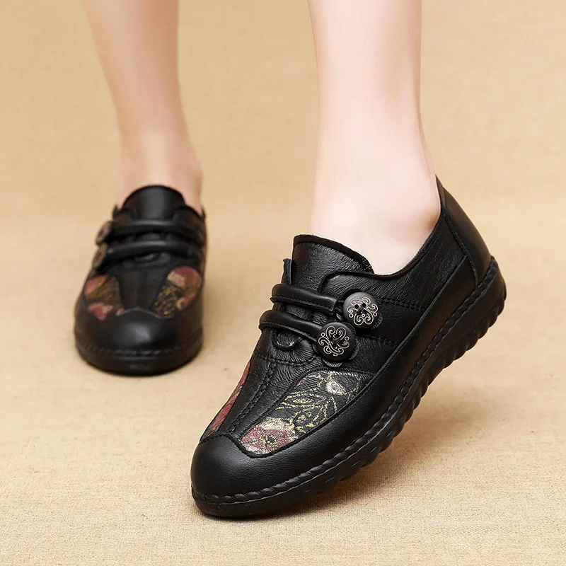 Women Shoes Genuine Leather Loafers Sneakers Slip On Flat Shoes Female Casual Walking Footwear Shoes Mother Flats Shoes