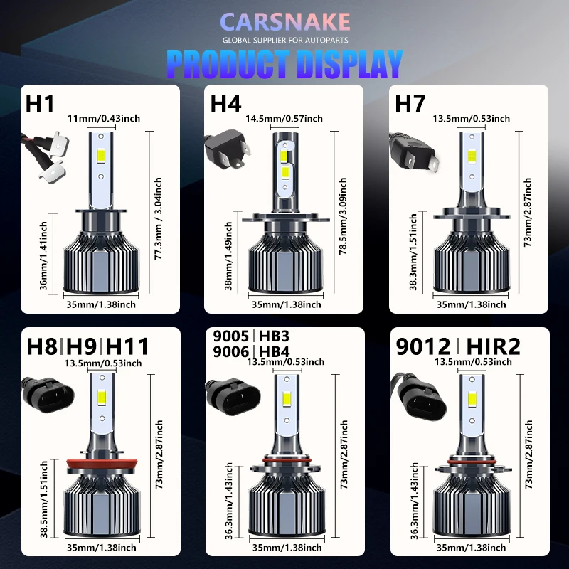 Carsnake H7 LED Headlight 55W 40000LM 3570 CSP H1 H4 H8 H9 H11 Car light Bulbs 6000K 9005 HB3 9006 HB4 9012 HIR2 Auto Fog Lamps