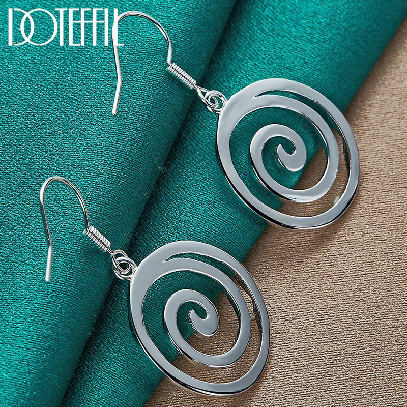 DOTEFFIL 925 Sterling Silver Circle Spiral Earring For Women Wedding Engagement Party  Fashion Charm Jewelry