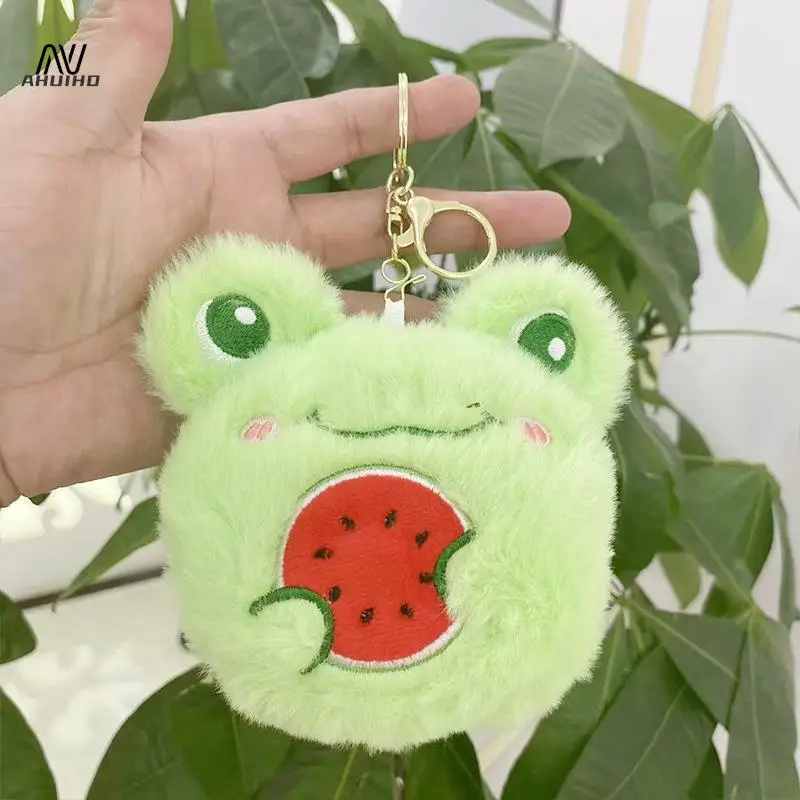Cartoon Plush Frog Cute Coin Purses Zipper Change Purse With Keychain Small  Headphone Lipstick Bag Mini Wallet