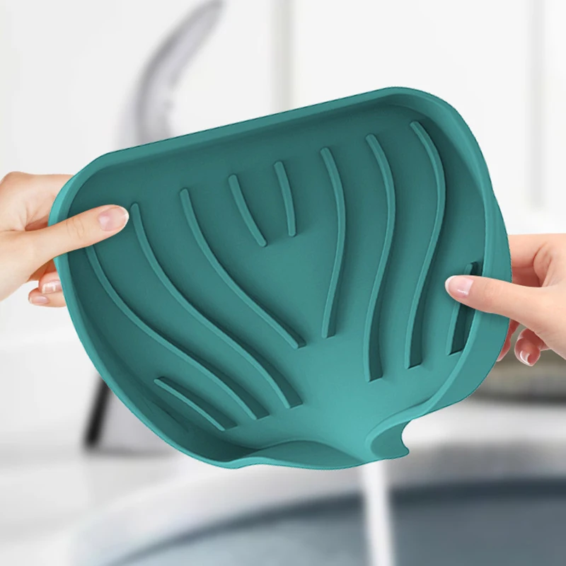 Sink Faucet Splash-Proof Drain Rack Non-slip Countertop Pad Silicone Soap Holder Basket Kitchen Sponge Wipe Shelf