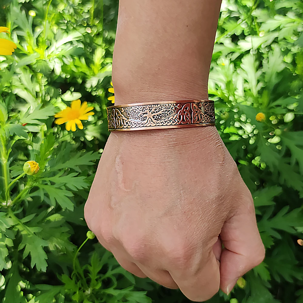 Pure Copper Bracelet Yggdrasil Vintage Knot Magnetic Therapy 15mm Adjustable High Magnets Bangles Resizable Jewelry Men