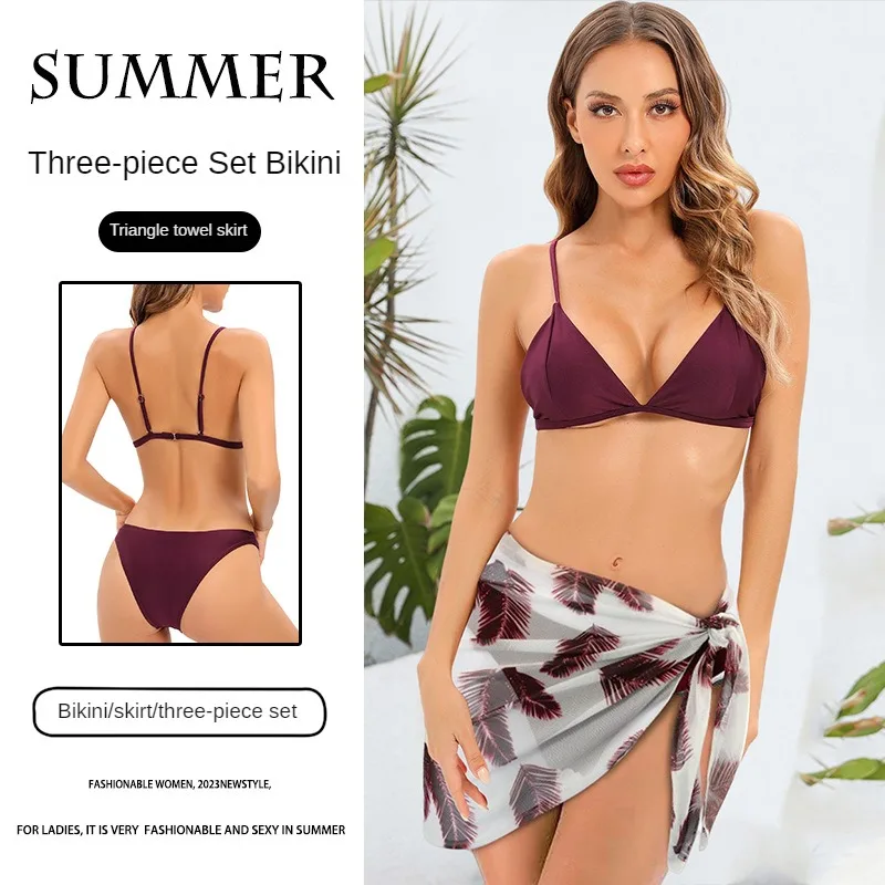 

Комплект из 3 предметов, сексуальные стринги, купальник для женщин, купальный костюм, пляжная одежда, лето 2023, женский бикини с лямкой на шее, купальник с принтом листьев