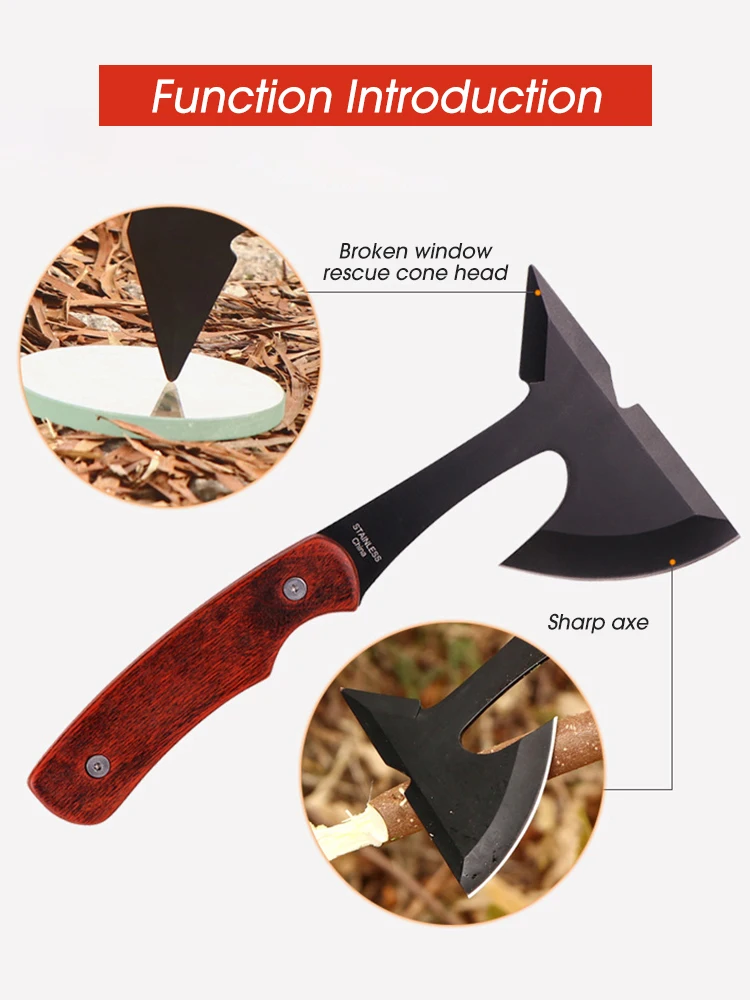 Description Picture 3 of itemSurvival Hunting Tomahawk Axe Multifunctional Axe Hatchet Camping Hand Fire Stainless Steel Axe Bone Knife Outdoor Survival Tool