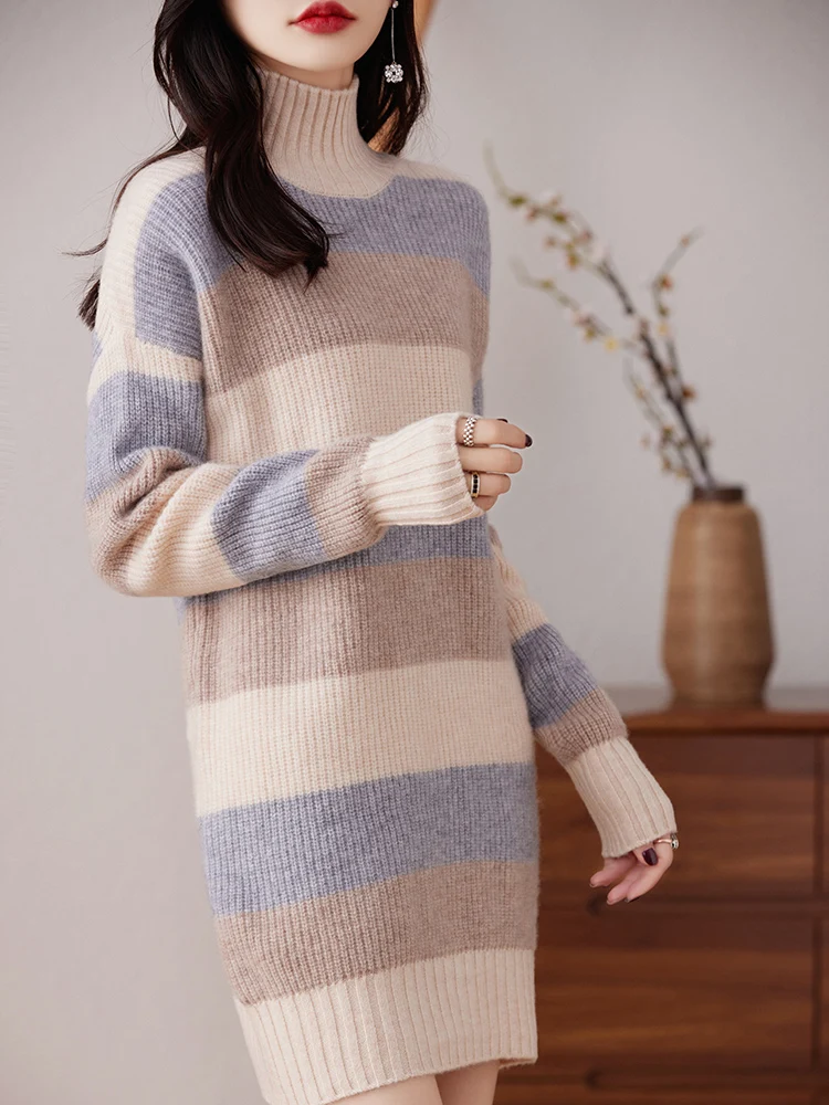 fall-new-pure-cashmere-knitted-dress-women's-loose-commuting-long-sweater-skirt-wool-long-dress