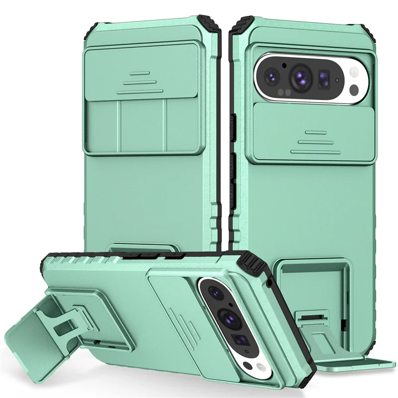 Armor Stand Case with Slide Lens Protection and Kickstand - Durable Cover
