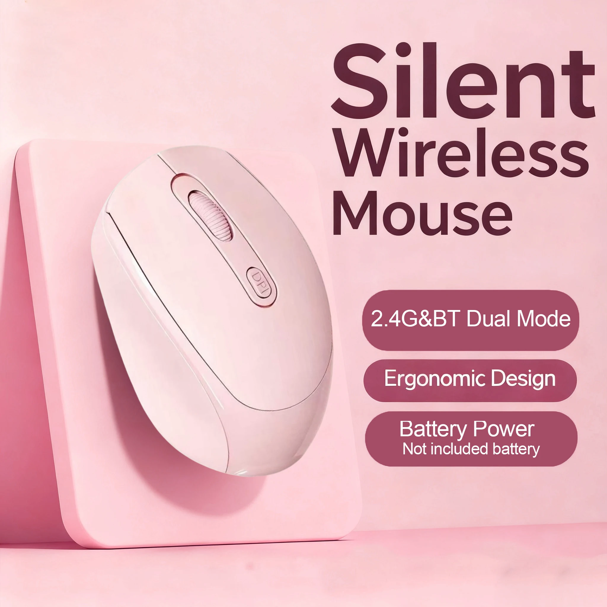 Sleek Dual-Mode Wireless & Bluetooth Silent Ergonomic Mouse with Adjustable DPI