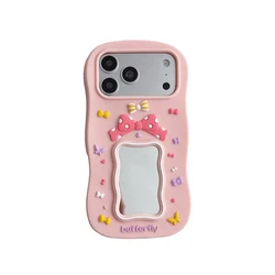Kawaii 3D Cartoon Butterfly Mirror Phone Case - Cute Shockproof Soft Silicone Cover - iPhone 12 Pro Max (Pink)