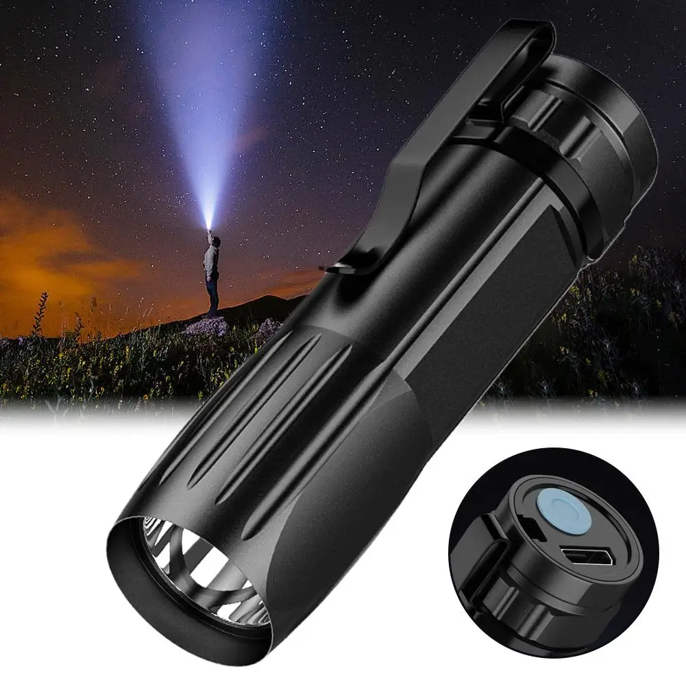 

Small Aluminum Alloy Flashlight Pen Clip Type USB Charging Flashlight Household Flashlight Mini LED Strong Fixed Focus Ligh H1E4