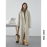 CHIC VEN – manteaux longs en laine Double face pour femme, pardessus rétro ample, Double boutonnage, coupe-vent, automne hiver 2025 6