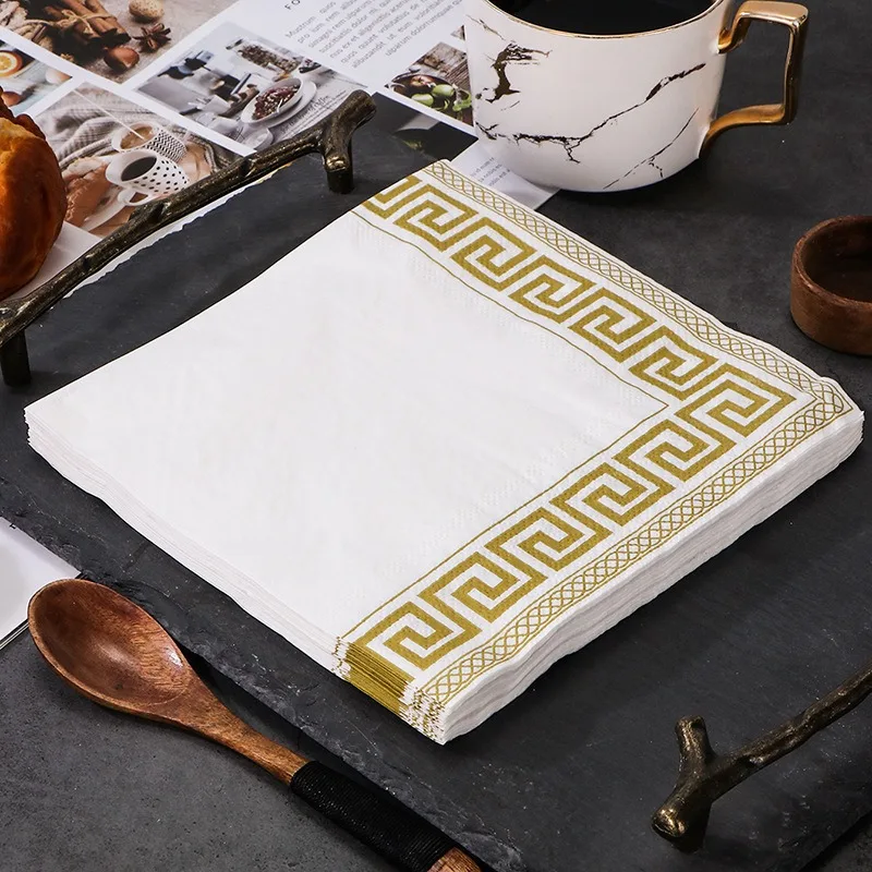 20Pcs/pack Disposable Napkins with Gold Silver Edge Printed disposable tableware paper napkins Hotels Restaurants Dining Tissues DIY Party Decoration Supplies